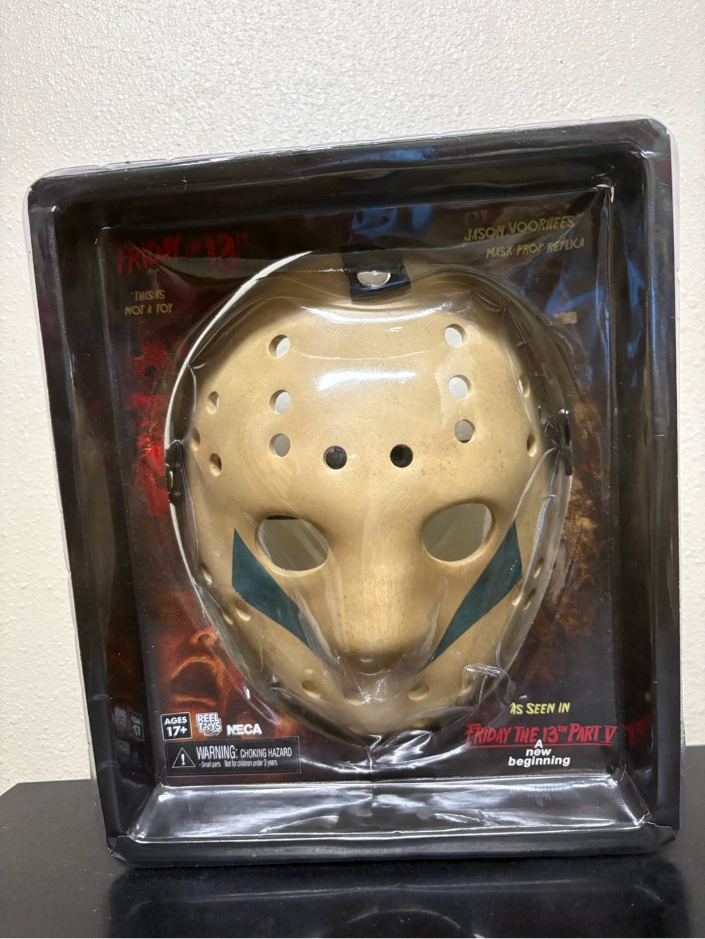 NECA Beige Jason Voorhees Replica Hockey Mask - Beige with Teal Markings